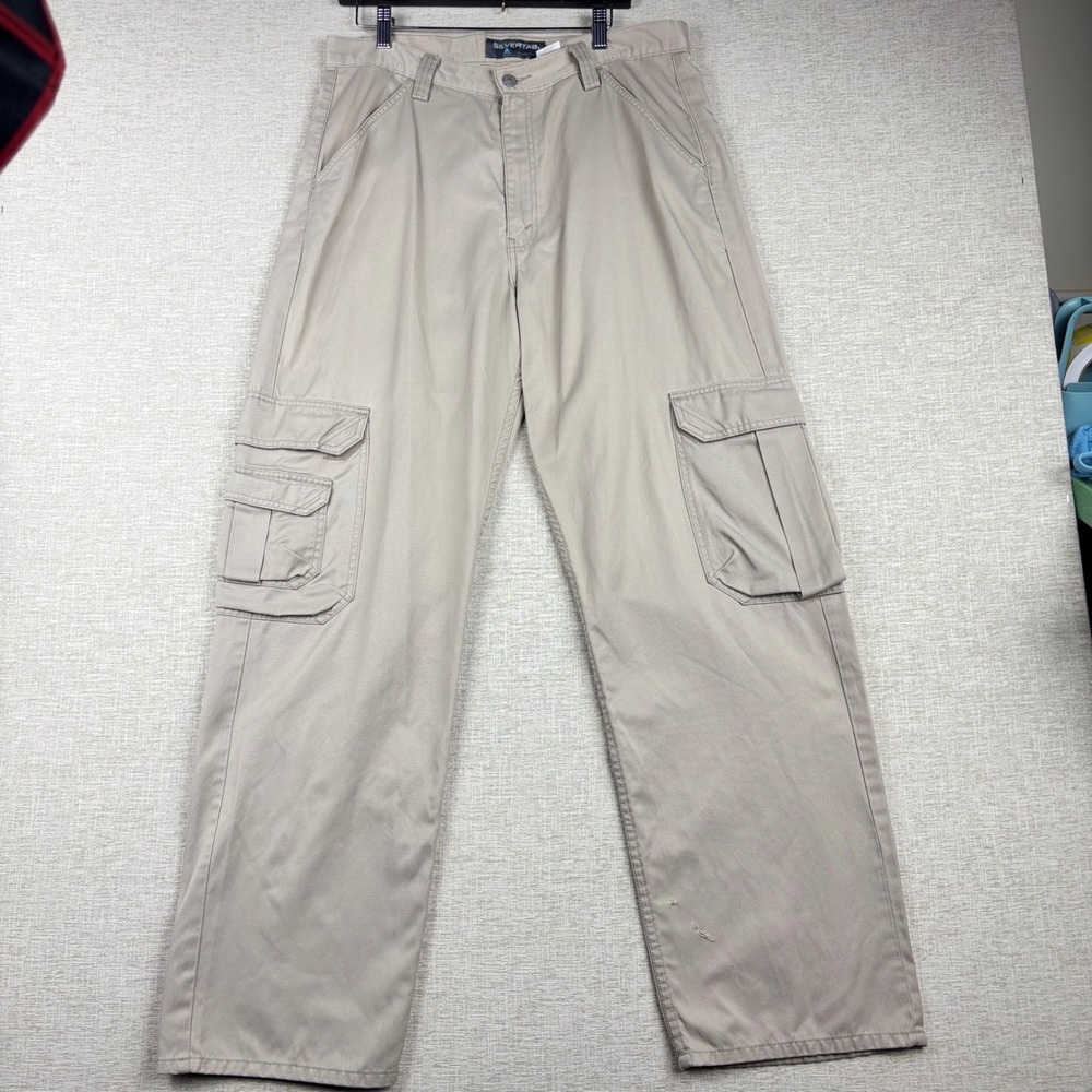 Vintage Levis SilverTab Cargo Pants Mens 34x34 Khaki Tan Y2K Cotton Nylon Blend
